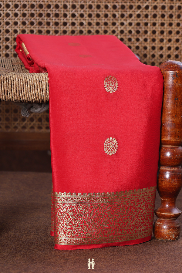 Mysore Silk Saree Chilli Red With Peacock And Chakram Buttas