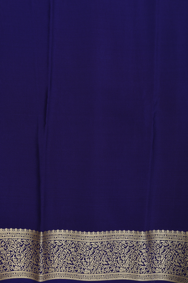 Mysore Silk Saree Navy Blue With Peacock And Chakram Buttas
