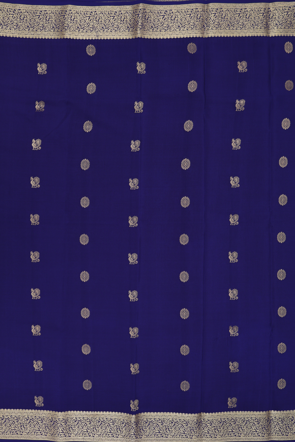 Mysore Silk Saree Navy Blue With Peacock And Chakram Buttas