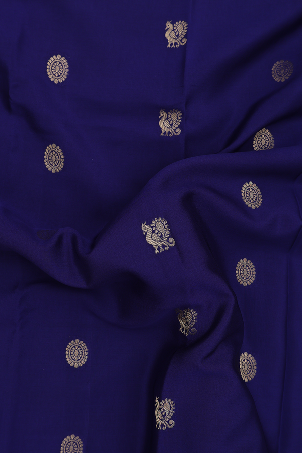 Mysore Silk Saree Navy Blue With Peacock And Chakram Buttas