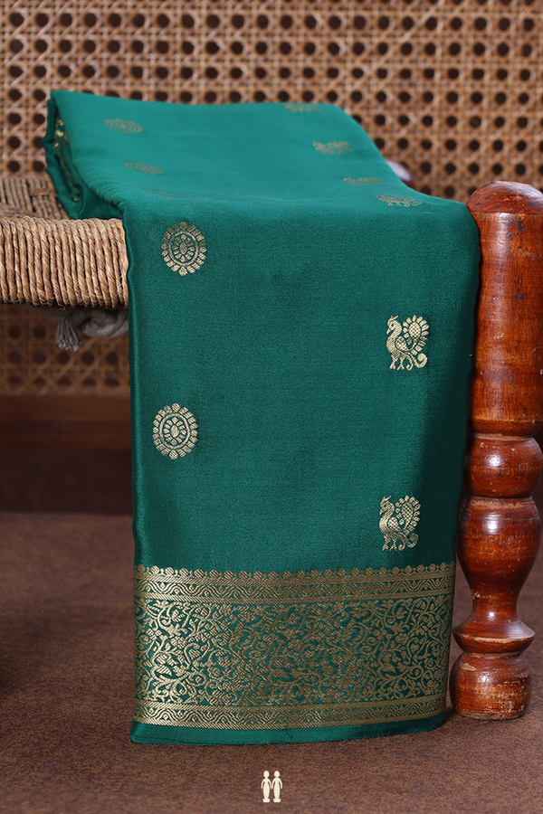 Mysore Silk Saree Forest Green With Peacock Chakram Buttas