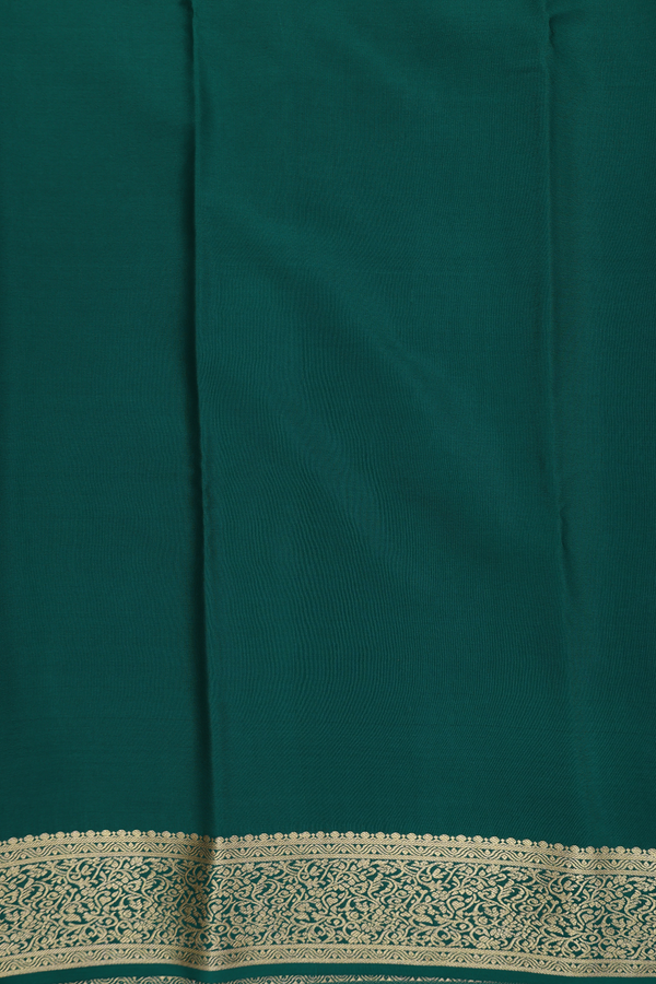 Mysore Silk Saree Forest Green With Peacock Chakram Buttas