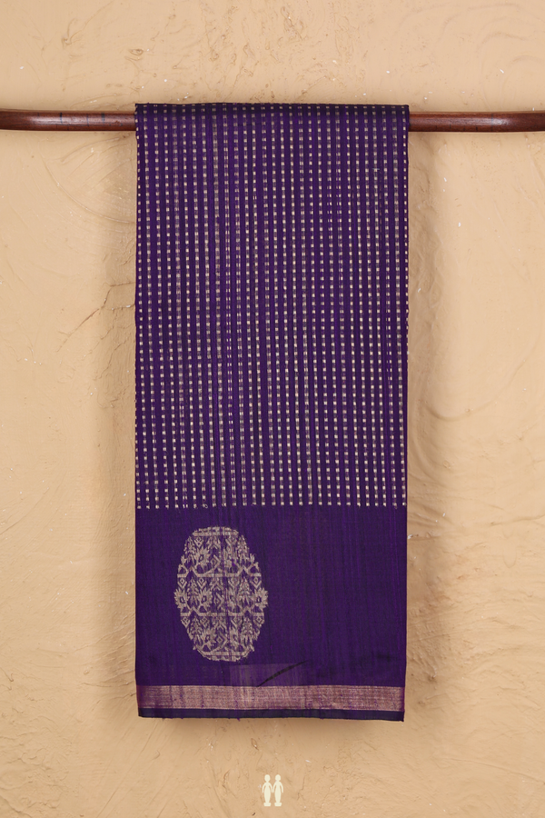 Jute Saree In Royal Purple With Stripes Design