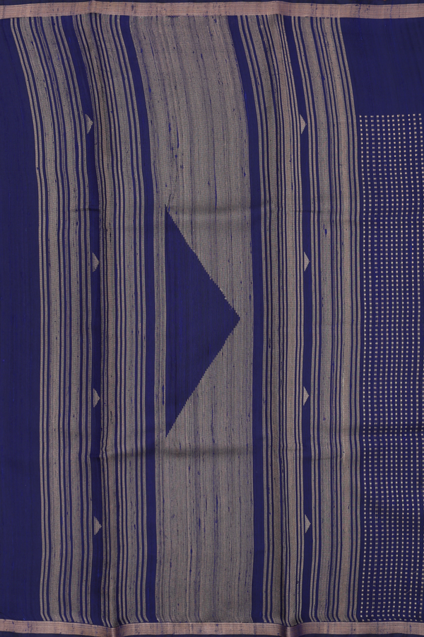 Jute Saree In Navy Blue With Stripes Design