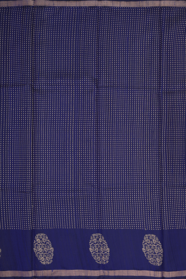 Jute Saree In Navy Blue With Stripes Design