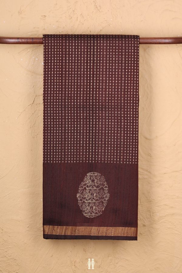 Jute Saree In Brown With Stripes Design