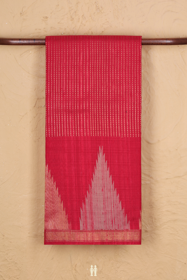 Jute Saree In Red With Stripes Design