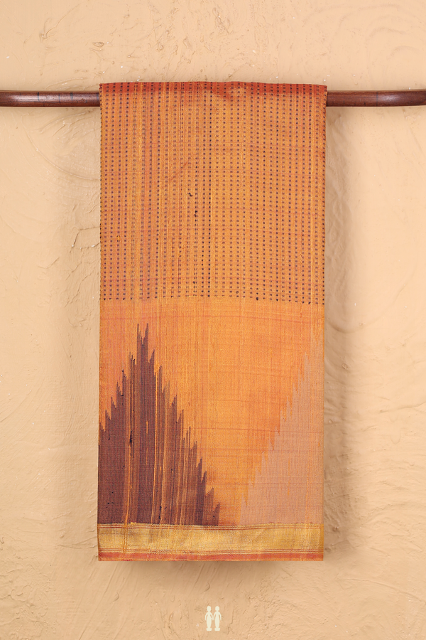 Jute Saree In Orange With Stripes Design