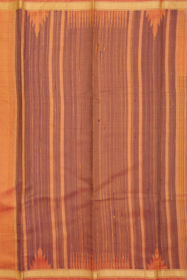Jute Saree In Orange With Stripes Design