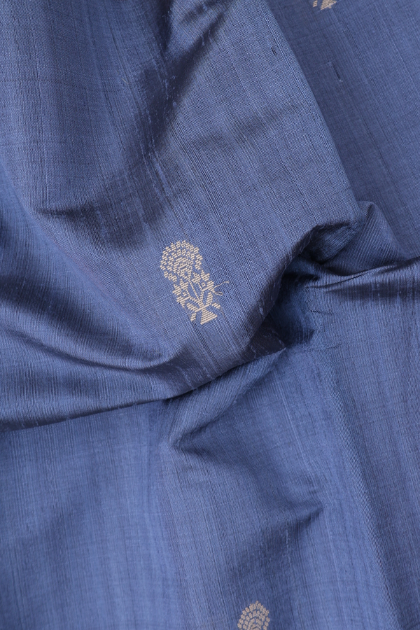 Jute Saree In Aegean Blue With Floral Buttas