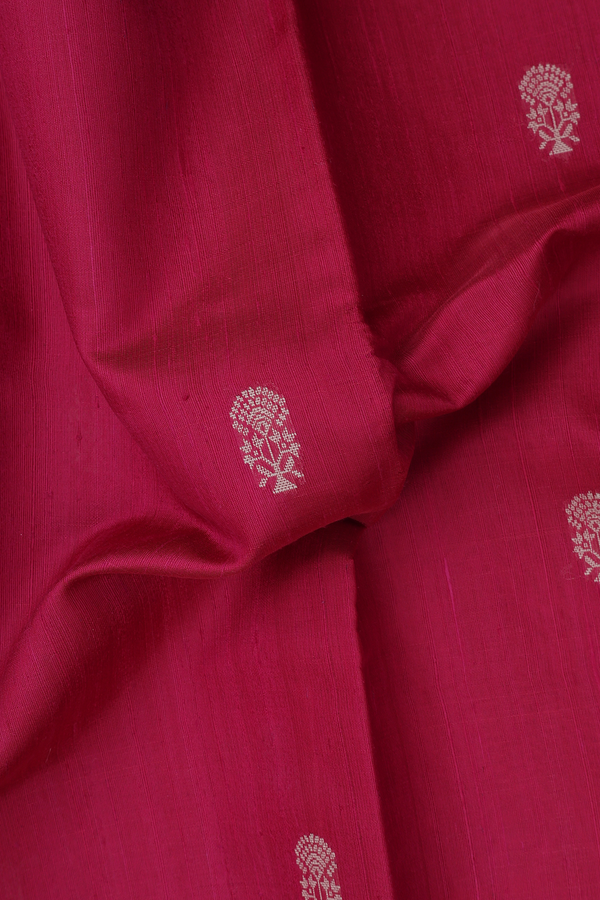 Jute Saree In Hibiscus Red With Floral Buttas