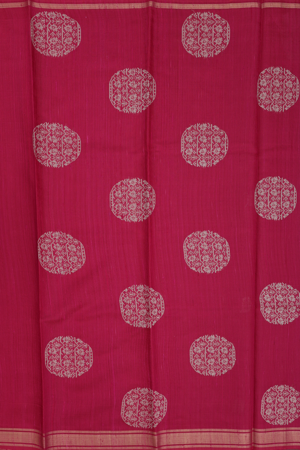 Jute Saree In Hibiscus Red With Floral Buttas