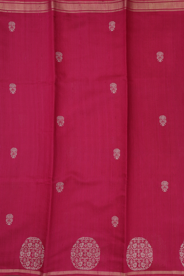 Jute Saree In Hibiscus Red With Floral Buttas
