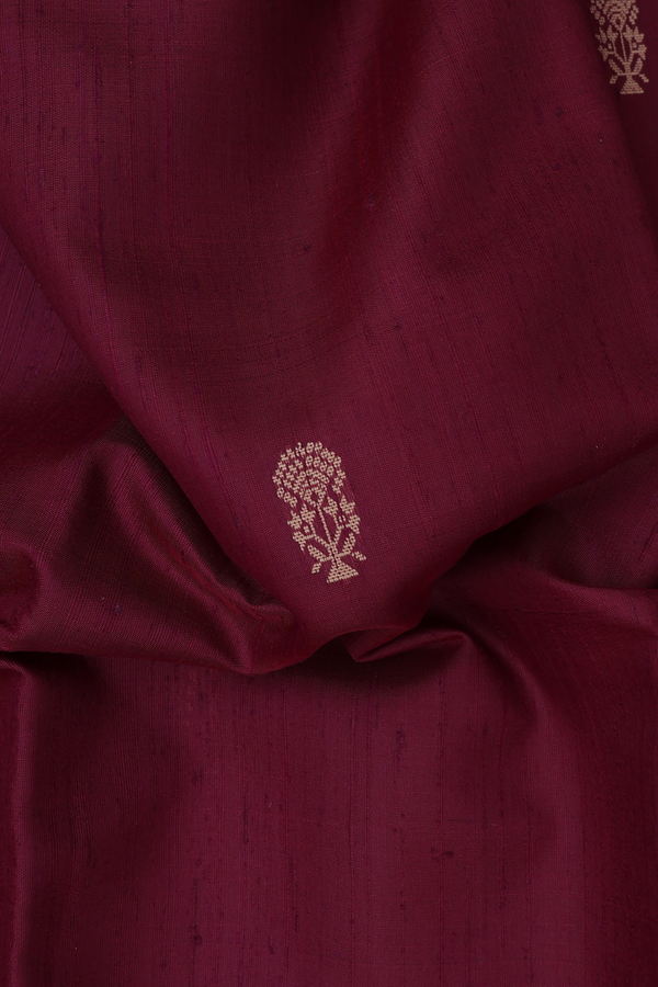 Jute Saree In Burgundy Red With Floral Buttas