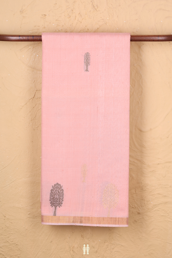 Jute Saree In Peach Pink With Tree Motifs