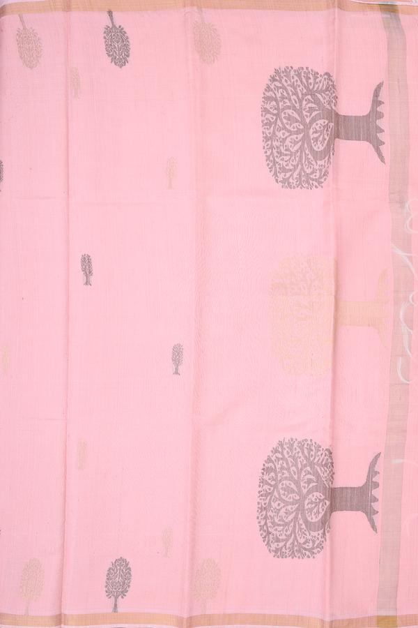Jute Saree In Peach Pink With Tree Motifs