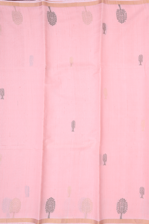 Jute Saree In Peach Pink With Tree Motifs