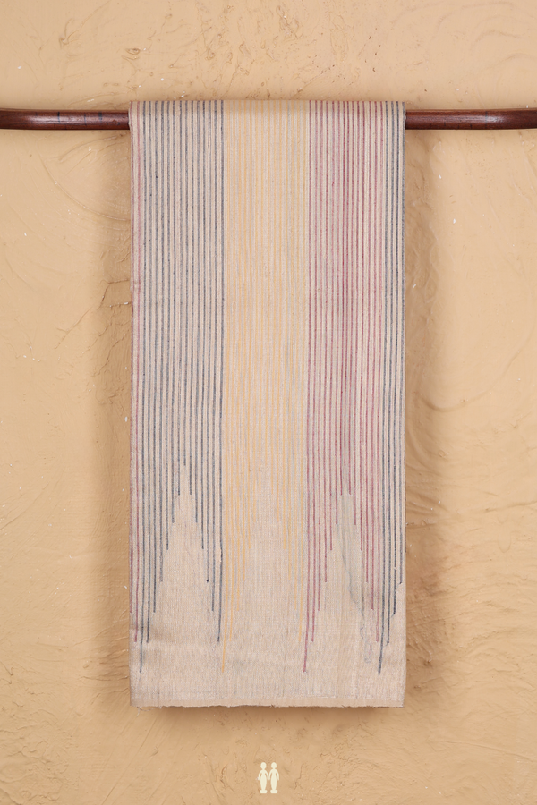 Jute Saree In Light Brown With Temple Design