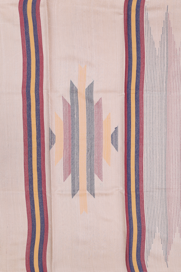 Jute Saree In Light Brown With Temple Design