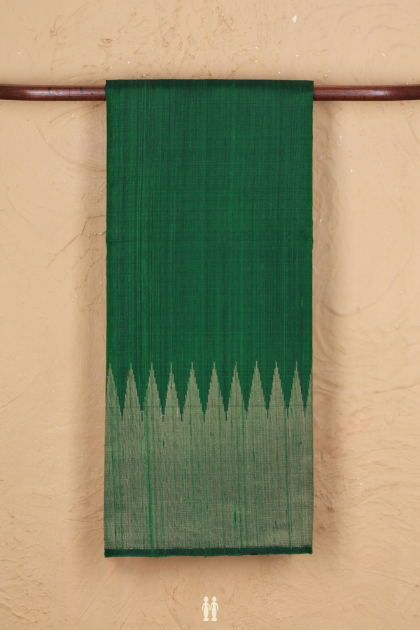 Jute Saree In Green With Temple Buttas