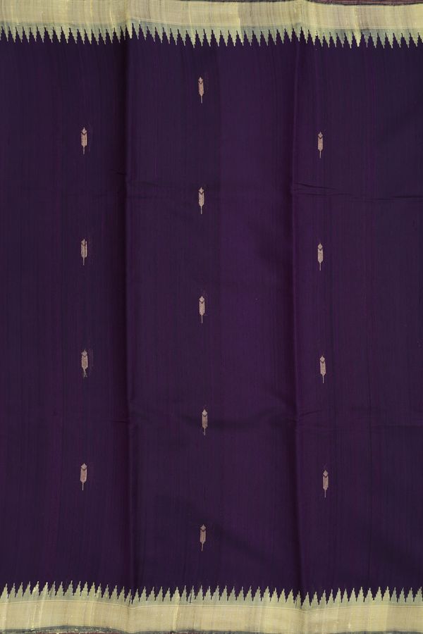 Jute Saree In Deep Purple With Zari Buttas