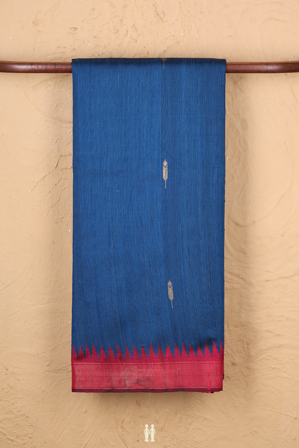 Jute Saree In Blue With Zari Buttas