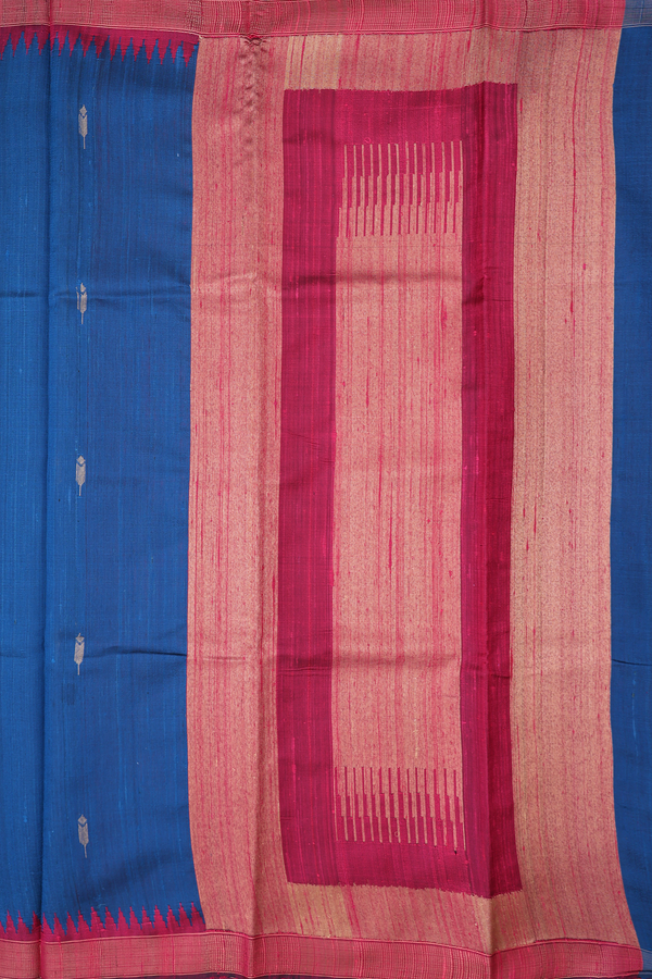 Jute Saree In Blue With Zari Buttas