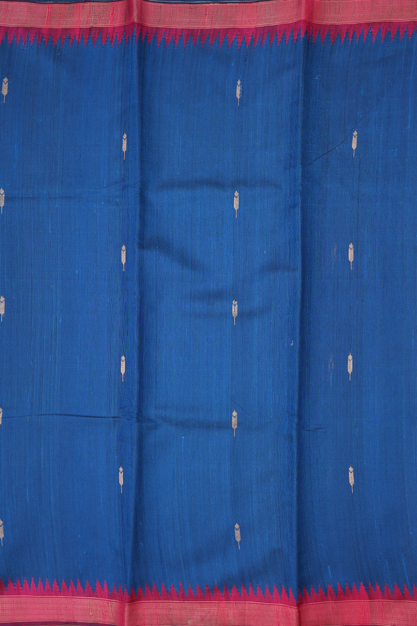 Jute Saree In Blue With Zari Buttas