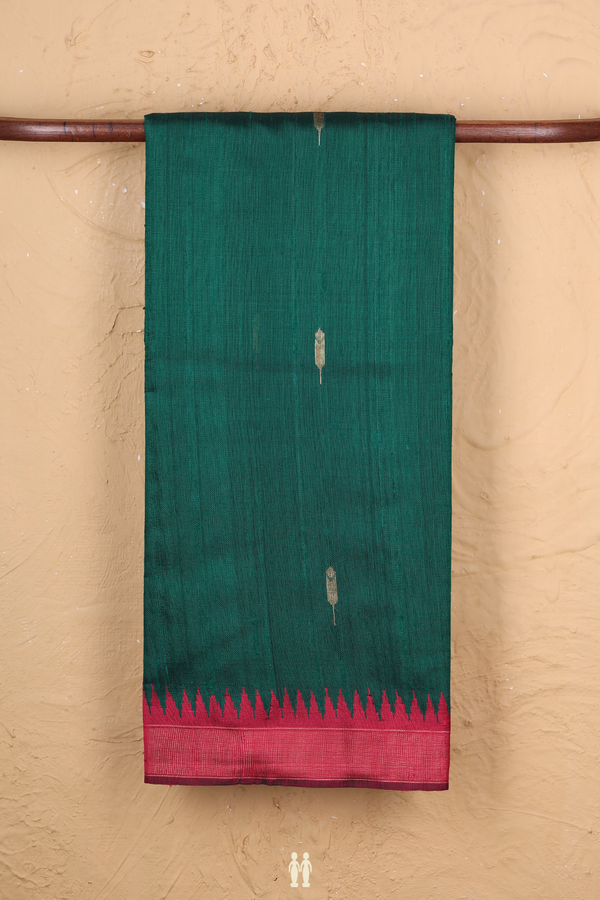 Jute Saree In Emerald Green With Zari Buttas