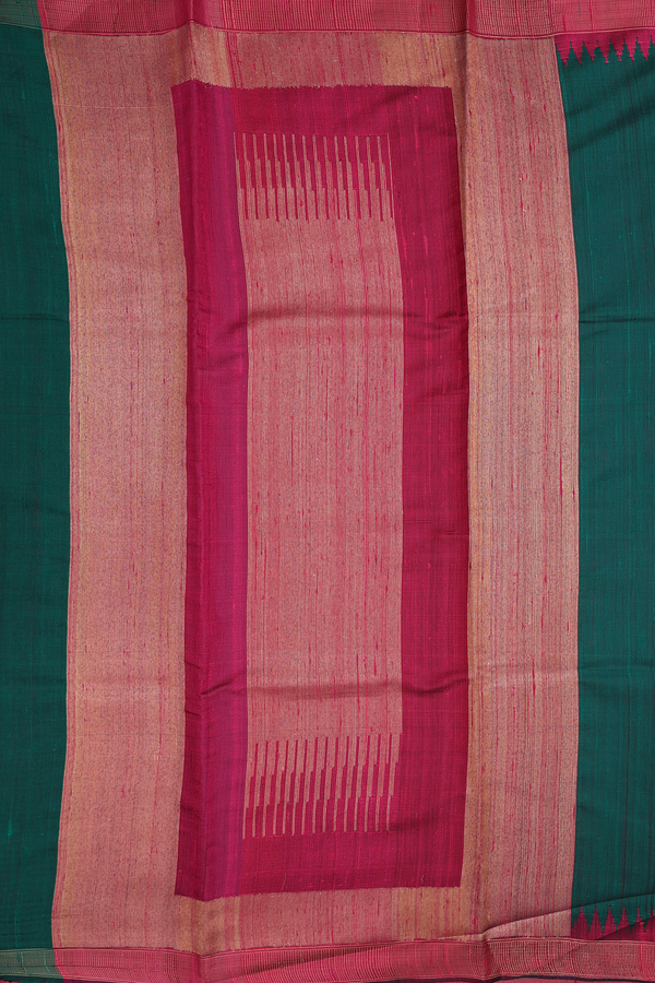 Jute Saree In Emerald Green With Zari Buttas