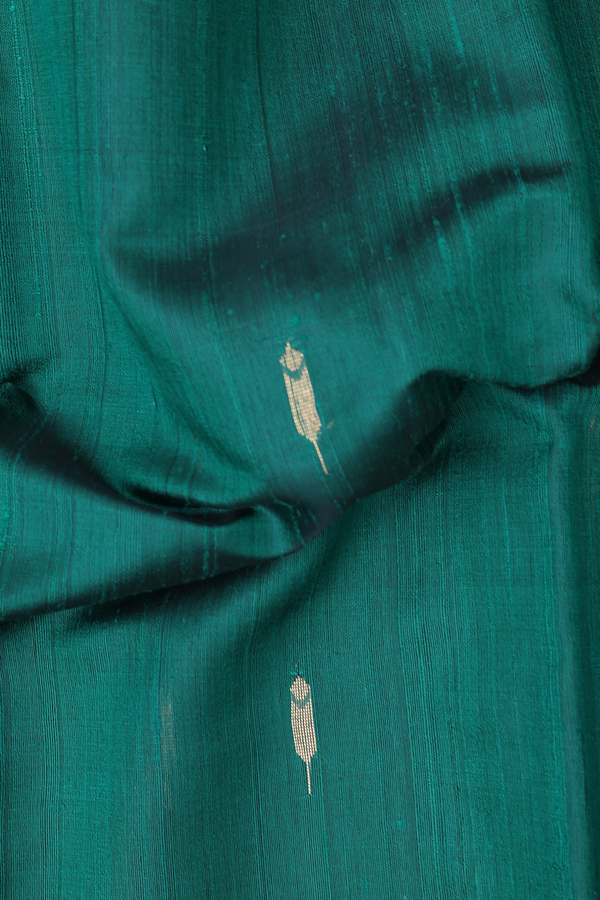 Jute Saree In Emerald Green With Zari Buttas
