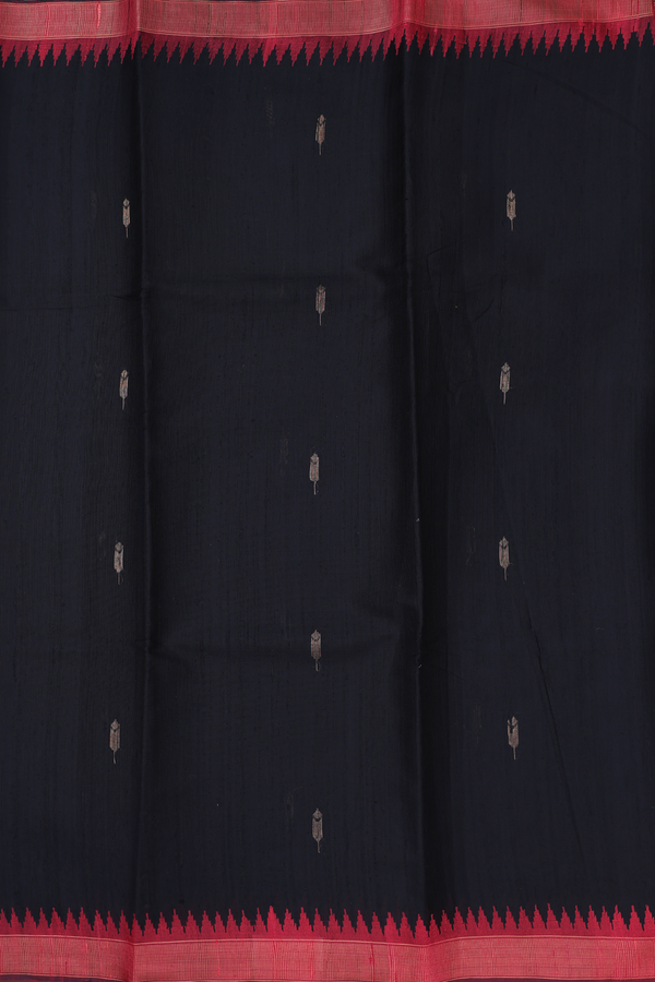 Jute Saree In Black With Zari Buttas
