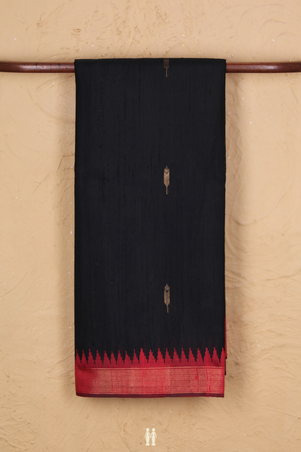 Jute Saree In Black With Zari Buttas
