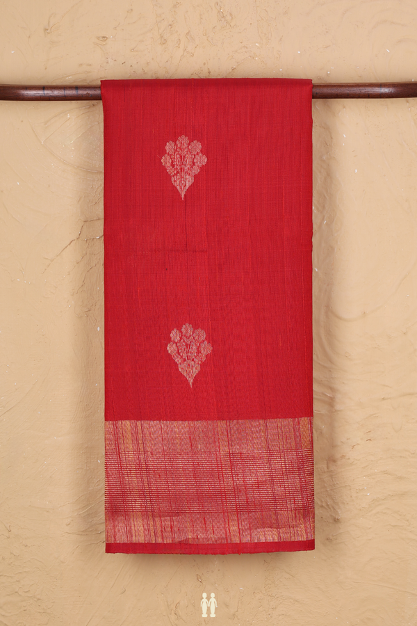 Jute Saree In Vermillion Red With Floral Motifs