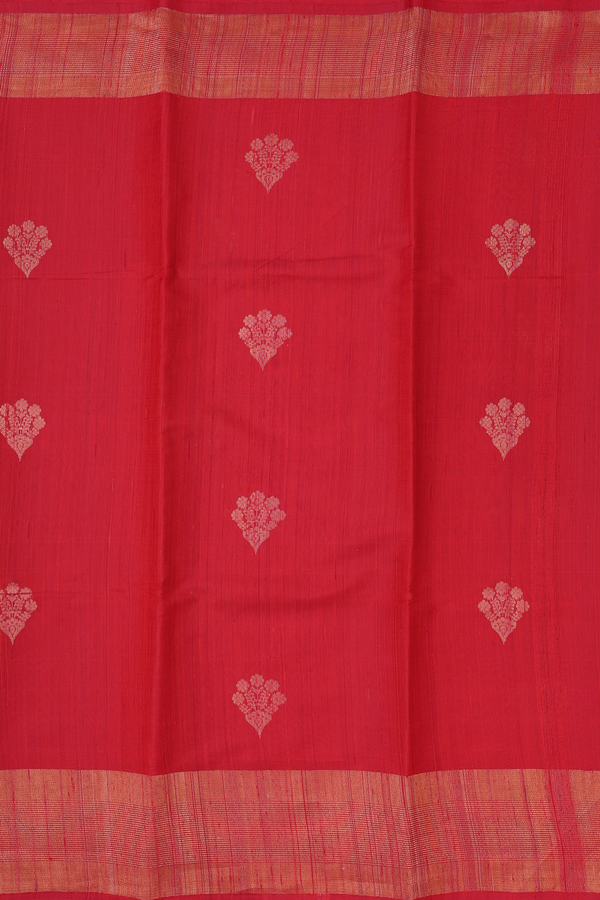 Jute Saree In Vermillion Red With Floral Motifs