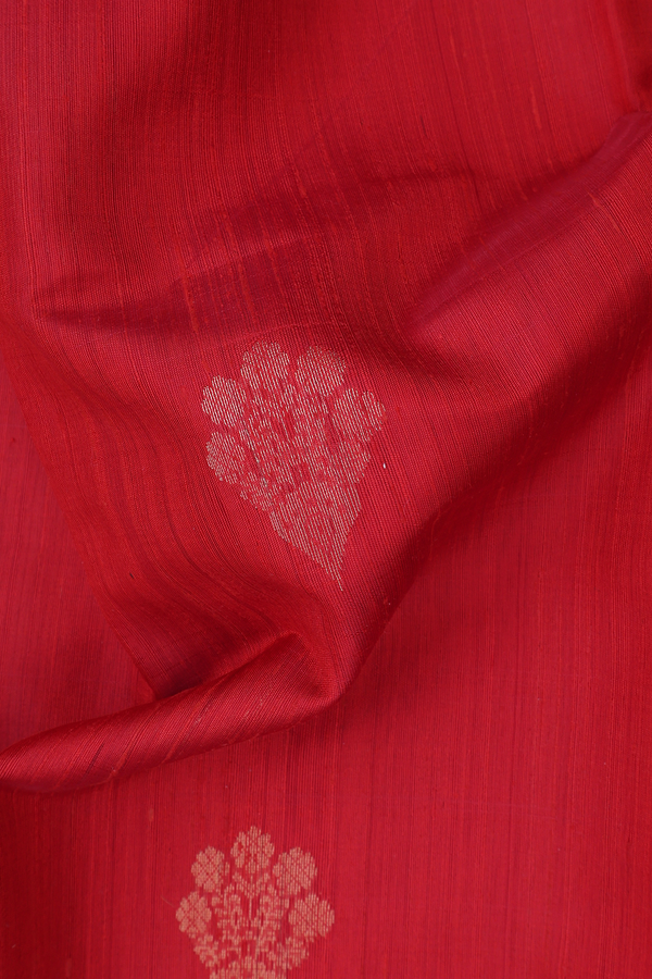 Jute Saree In Vermillion Red With Floral Motifs