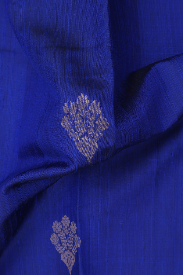 Soft Silk Saree In Royal Blue With Floral Motifs