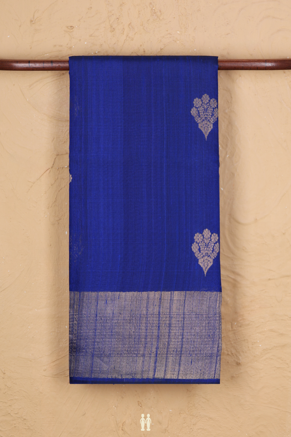 Soft Silk Saree In Royal Blue With Floral Motifs