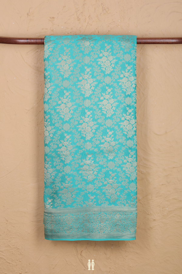 Mysore Silk Saree In Tiffany Blue With Floral Design