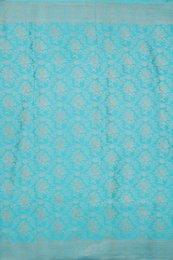 Mysore Silk Saree In Tiffany Blue With Floral Design