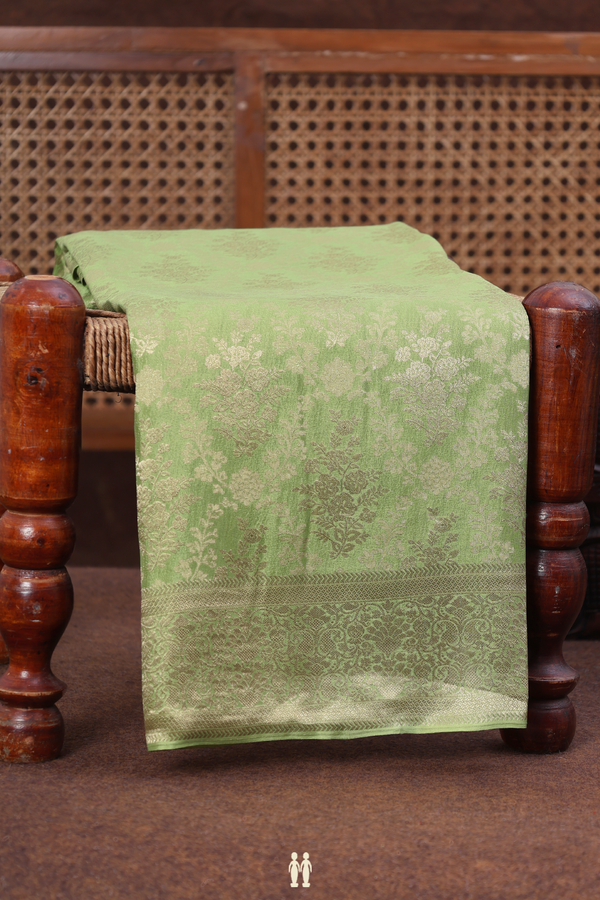 Mysore Silk Saree In Pastel Green With Floral Design