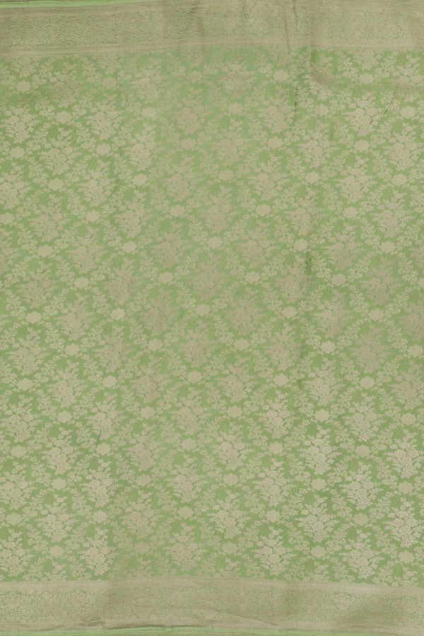 Mysore Silk Saree In Pastel Green With Floral Design