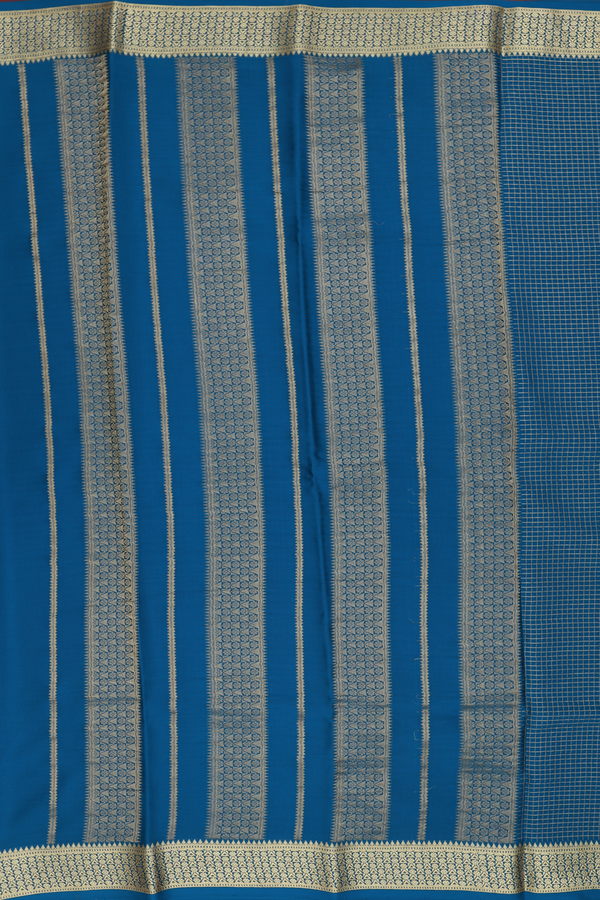 Mysore Silk Saree In Teal Blue With Checks Design