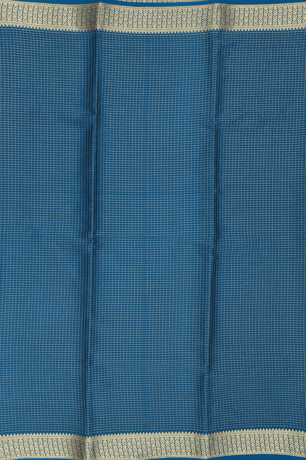 Mysore Silk Saree In Teal Blue With Checks Design