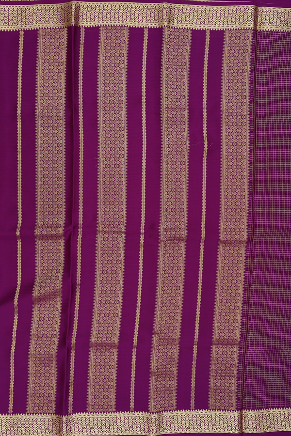 Mysore Silk Saree In Deep Purple With Checks Design