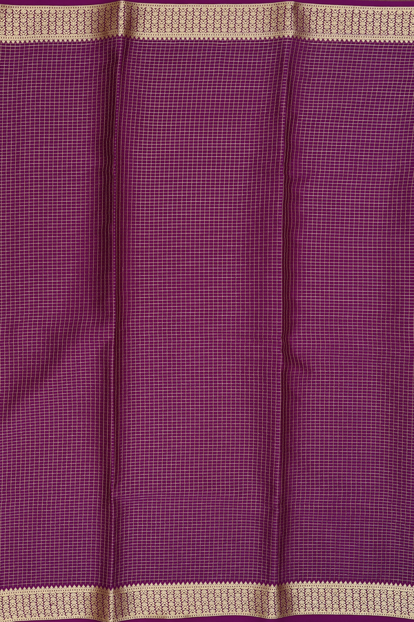 Mysore Silk Saree In Deep Purple With Checks Design