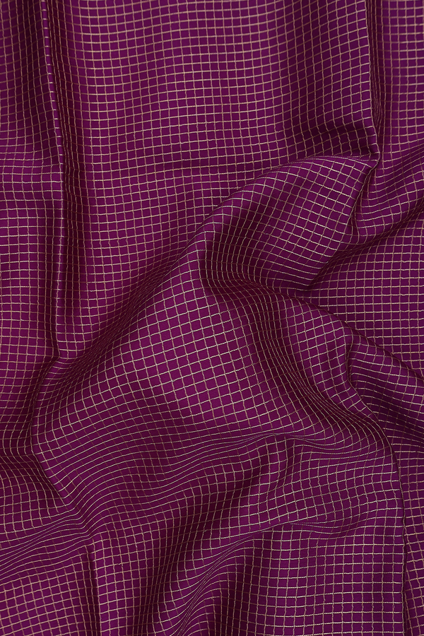 Mysore Silk Saree In Deep Purple With Checks Design