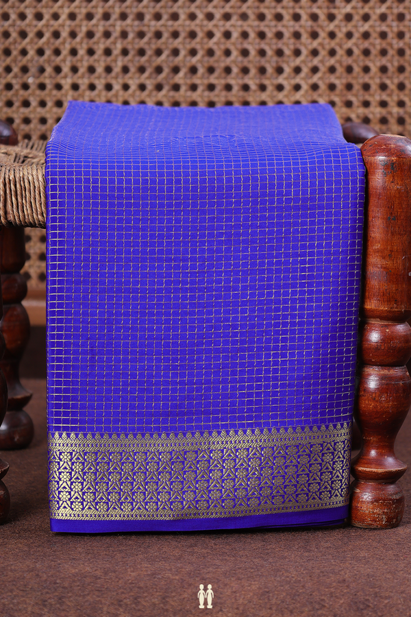 Mysore Silk Saree In Indigo Blue With Checks Design