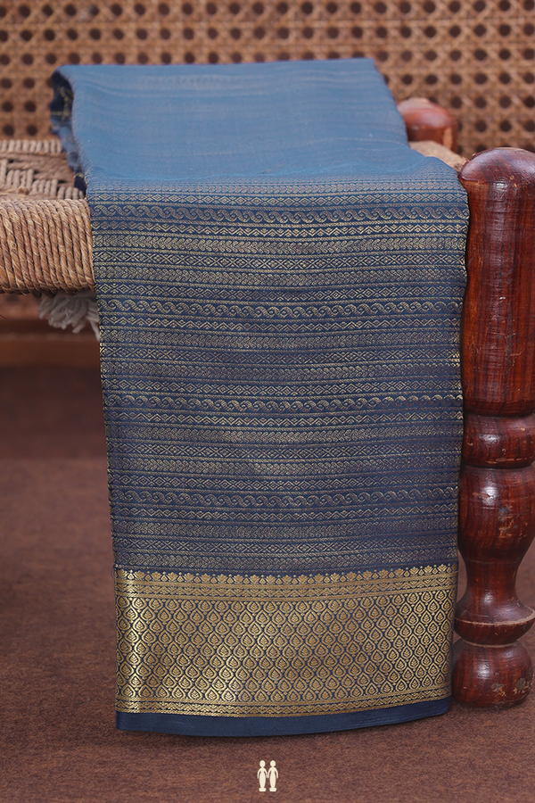 Mysore Silk Saree In Prussian Blue With Brocade Design