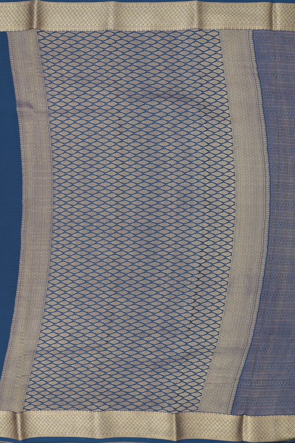 Mysore Silk Saree In Prussian Blue With Brocade Design